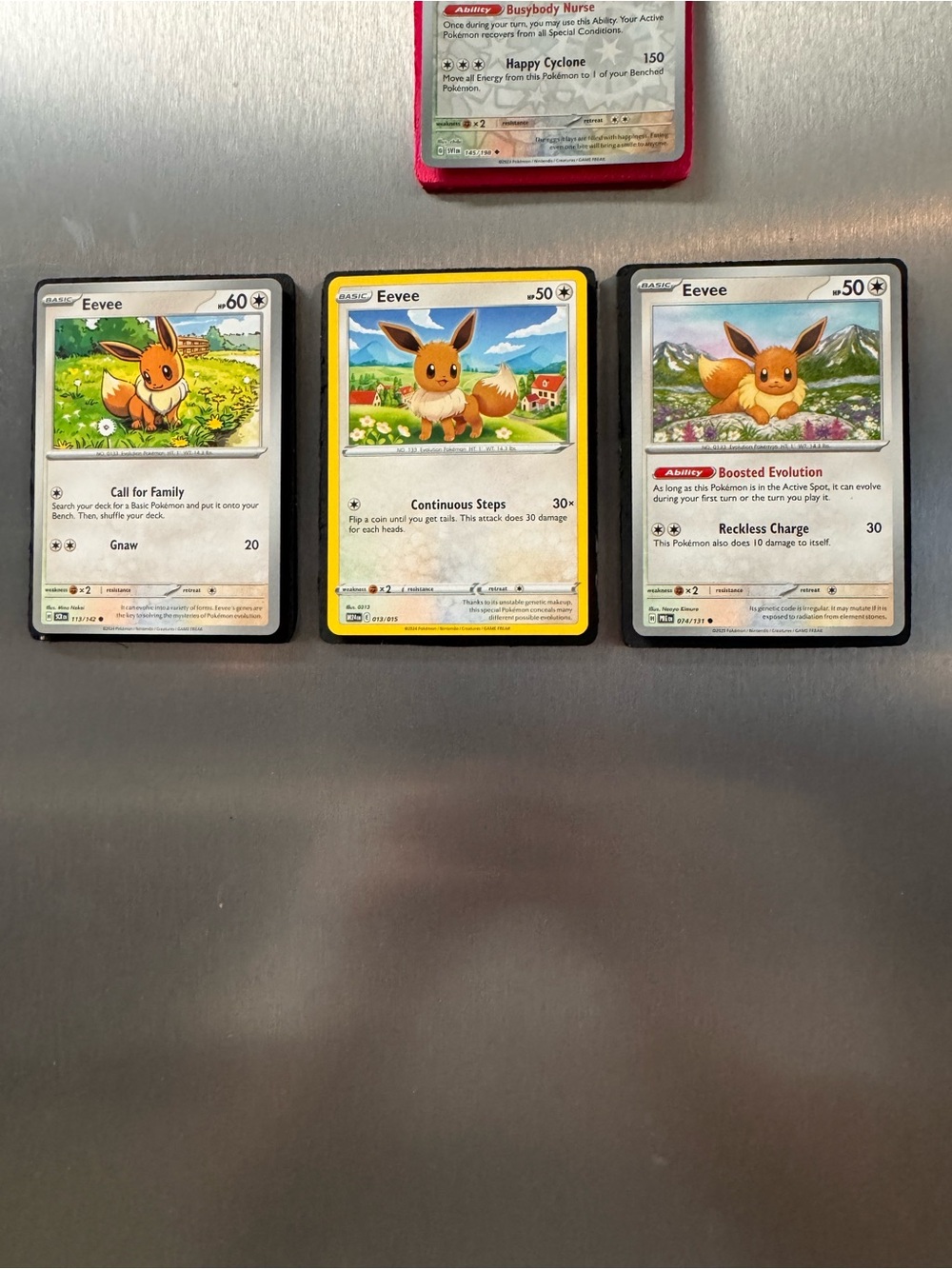 Handmade Pokémon Eevee Card Magnet Set – 3 Different Eevee Designs – Fridge